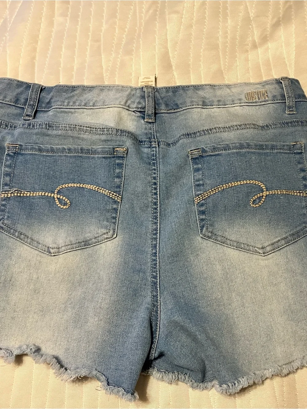 Justice Light Blue Denim Shorts with Pink Floral Embroidery